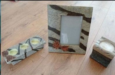 3 Piece Matching Set, 2 Candle Holders & 1 Picture Frame
