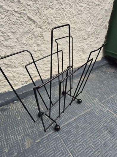 Atomic MidCentury Vintage retro black metal 1950s magazine rack