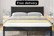 King Size Bed Frame with Wooden Headboard