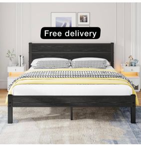 King Size Bed Frame with Wooden Headboard