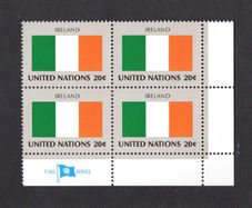 1982 United Nations New York Ireland National Flag (part of flag series) Block of 4 Mint Never Hinged (MNH)