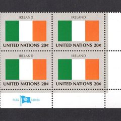 1982 United Nations New York Ireland National Flag (part of flag series) Block of 4 Mint Never Hinged (MNH)