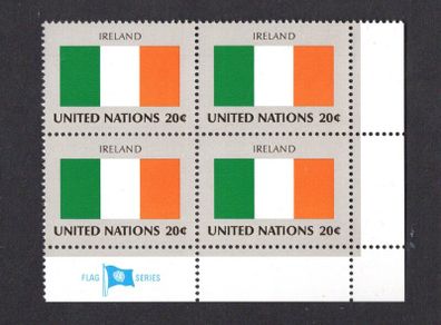 1982 United Nations New York Ireland National Flag (part of flag series) Block of 4 Mint Never Hinged (MNH)