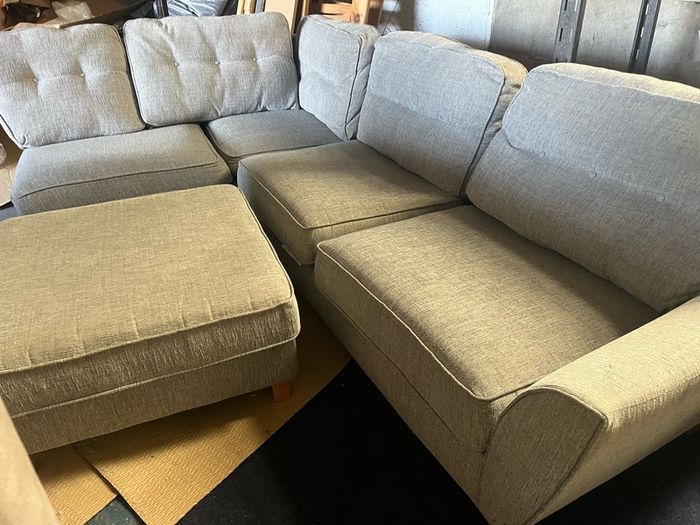 grey corner sofa with matching footstool couch