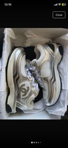 Chanel cc logo sneakers white and silver