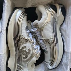 Chanel cc logo sneakers white and silver
