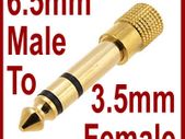 NEW Gold 3.5 mm to 6.5 mm Jack Audio Converter Adaptor 6.3