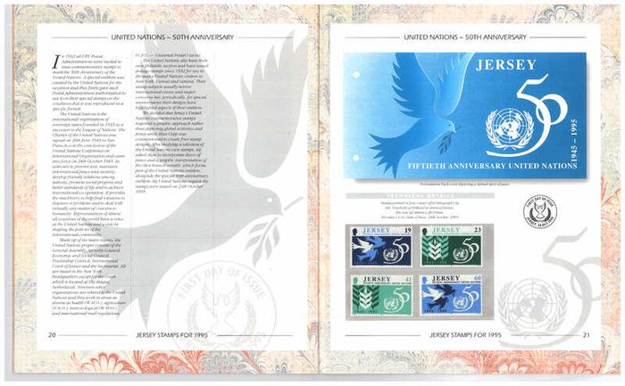1995 Jersey (Channel Islands) Stamp Year Book (softback) issued by Jersey Post with 14 images of contents