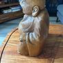 Hand Carved Wooden Laughing Buddha Statue Large & Heavy Image 2