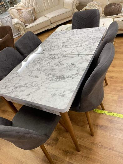 Formica Topped Marble Effect Extendable Table With Chairs