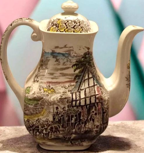 Vintage Enoch Wedgwood Dickens Coaching Days Coffee Pot Ironstone Made in England