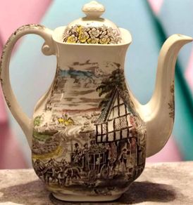 Vintage Enoch Wedgwood Dickens Coaching Days Coffee Pot Ironstone Made in England