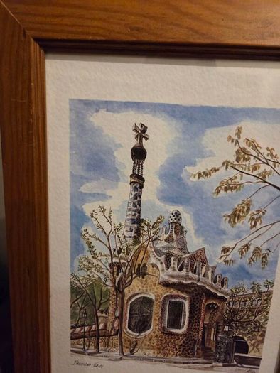 Barcelona Parque Guell Lithograph framed