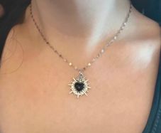 Silver & Black Sacred Heart Necklace