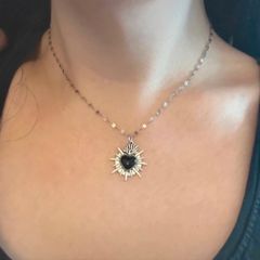 Silver & Black Sacred Heart Necklace