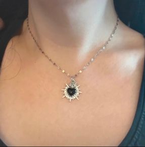 Silver & Black Sacred Heart Necklace