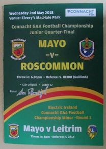 2018 Mayo v Roscommon - GAA Connacht Junior Football Quarter-Final Programme