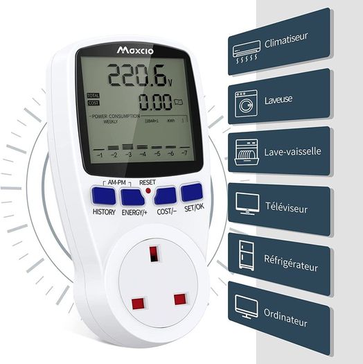 Dual Tariffs Electricity Usage Monitor Power Meter Energy UK Plug with Backlight, Maxcio Upgrade Watt Meter Power Consumption Analyzer, Voltage Amps Wattage KWH Energy Saving Meter Outlet Socket 2P