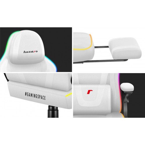 Huzaro Force 4.6 White Mesh RGB Smart Gaming Chair with Footrest - Bluetooth App & Remote Control