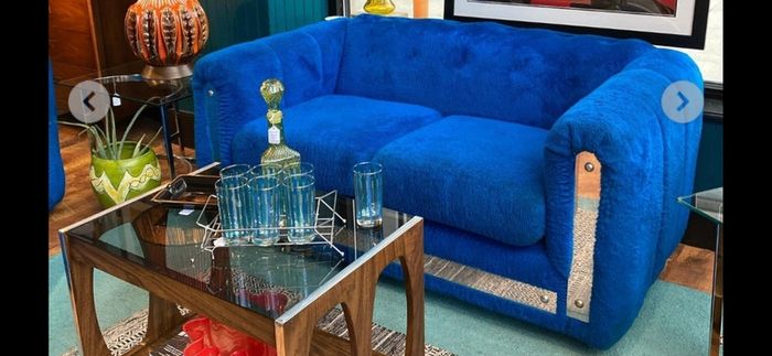Retro, Mid Century,  American 70sRare Sofas, Chrome Finish, Faux Fur 1970