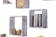 Rustic Wall Mounted Square Shaped Floating Shelves Set of 7, 3 Square Shelves and 4 Rectangle Shaped Rustic Shelves, Screws and Anchors Included (MULTIPLE COLOURS)
