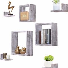 Rustic Wall Mounted Square Shaped Floating Shelves Set of 7, 3 Square Shelves and 4 Rectangle Shaped Rustic Shelves, Screws and Anchors Included (MULTIPLE COLOURS)