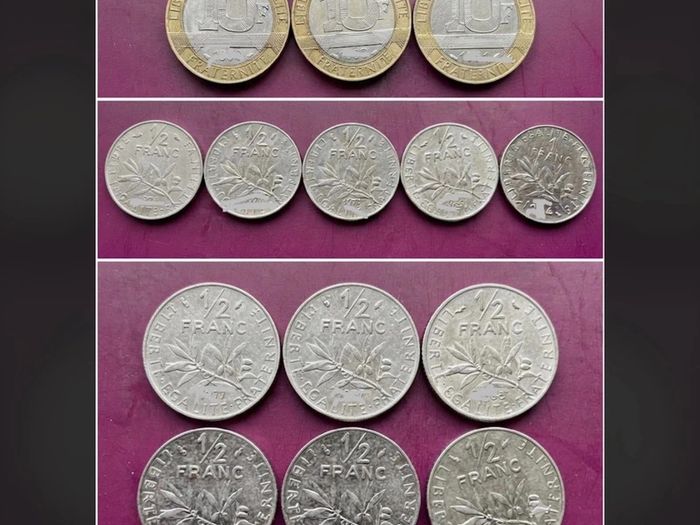 Vintage 1960-90s French Franc Coin Lot Mixed Denominations (10 1, and 1/2 Francs)