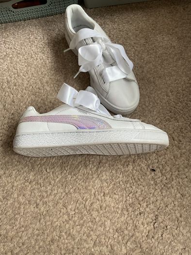 trainers white leather puma ribbon trainers size 5 1/2