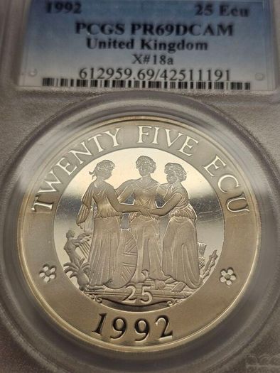 Great Britain 1992 Prooflike 25 Ecu Piedfort PCGS PR69DCAM  Three Graces Coin