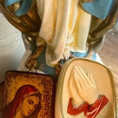 holy water font and our lady icon