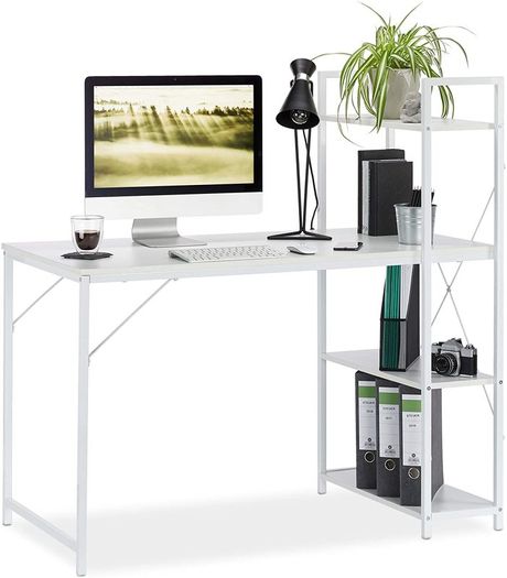 _Desk, combination with shelf, 4 storage compartments, for youth rooms & office, HBT: 121x120x62cm, brown / black 121 x 120 x 62 cm