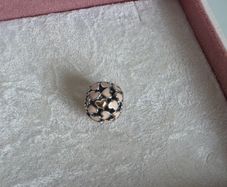 Pandora Abundance of Love charm, of openwork pink enamel hearts accented by two 14k gold hearts, perfect condition, fully hallmarked