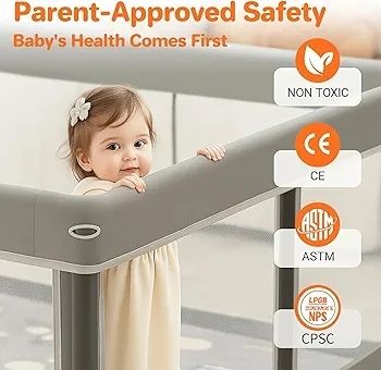 Foldable Baby Playpen with Mat - Portable, Spacious & Sturdy Play Yard for Babies and Toddlers, Quick 1-Minute Setup, Travel-Friendly, Safe & Durable for Indoor and Outdoor Use (Grey, 50x50 inches)