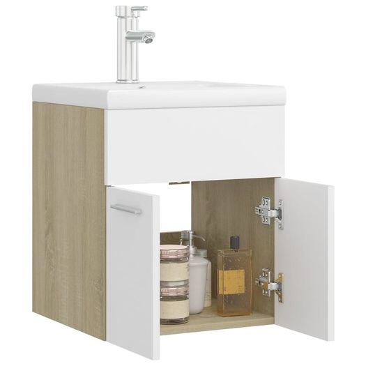 Sink Cabinet with Built-in Basin White and Sonoma Oak Chipboard