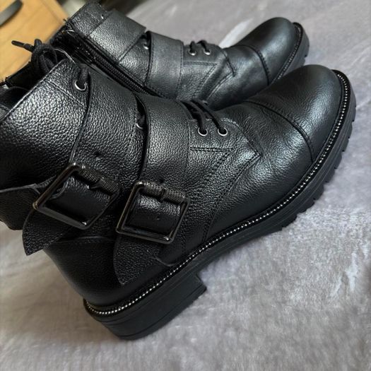 Dune London Pamir Black Reall Leather Biker Boots UK 6 / EU 39 Wide Fit