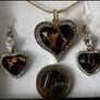 Incredible ABSOLUTE Irish Designed Rose Gold Plated with Crystal Surround Heart Shaped Black And Gold Flame Effect Necklace and Ear-rings Gift Set Image 5