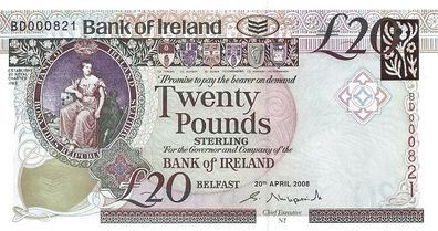 20 Pounds Bank of Ireland Commemorative issue 400th anniversary of Old Bushmills Distillery - low serial number under 1k