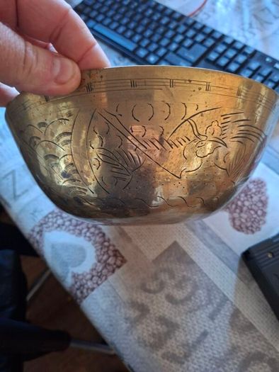 Large Antique Chinese Brass Engraved Bowl, likely dating from the early 20th century