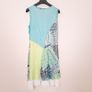 Sophie B Blue Green Abstract Patchwork Sheer Layered Pleated Hem Midi Dress 14UK/42EU Image 8
