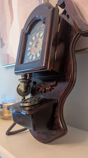 Vintage Style Wooden Wall Clock and Telephone