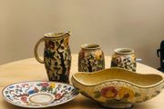 Selection Of Vintage Indian Tree Hand Painted Pottery