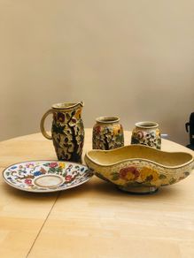 Selection Of Vintage Indian Tree Hand Painted Pottery