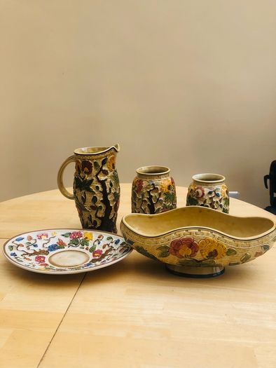 Selection Of Vintage Indian Tree Hand Painted Pottery