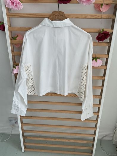 shirt bnwt white cropped shirt size 14 with crochet inserts