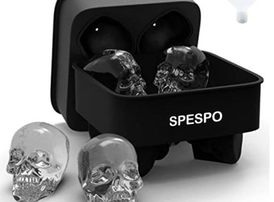 3D Skull Ice Cube Moulds, Silicone Ice Cube Tray Maker,Makes 4.6 X 4cm ice Skulls for Gin Glasses, Whiskey, Scotch, Cocktail and Liqueur Glasses-Black