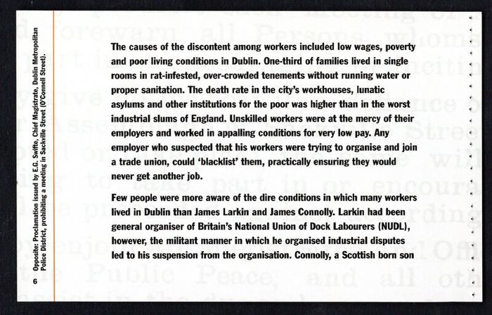 2013 Ireland Centenary of the General Lockout Commemorative Stamp Booklet Mint Never Hinged (MNH). Photos of contents shown.