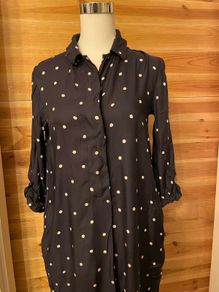Hobbs dress knee length navy and white dots long sleeve size 8