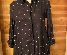 Hobbs dress knee length navy and white dots long sleeve size 8