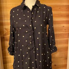 Hobbs dress knee length navy and white dots long sleeve size 8