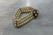 Vintage 14K White Gold &amp; Triple-Strand Cultured Pearl Bracelet